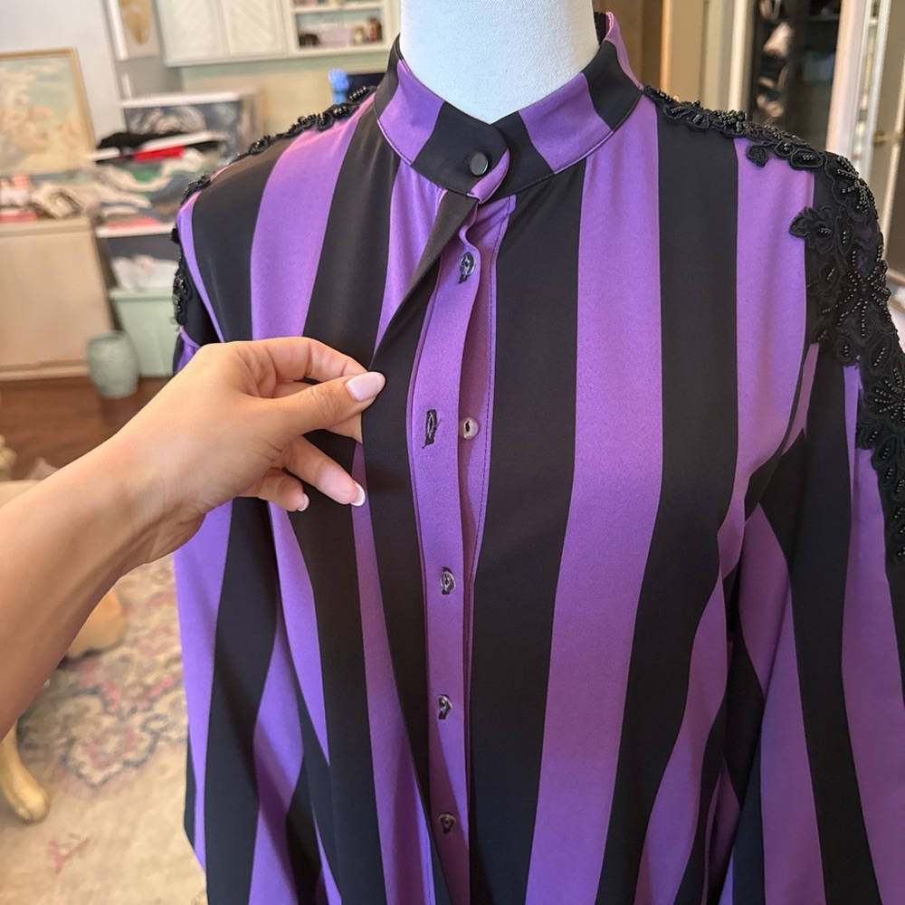 Striped Purple & Black Maxi Dress with Ruffle Hem - Picture 4 of 9